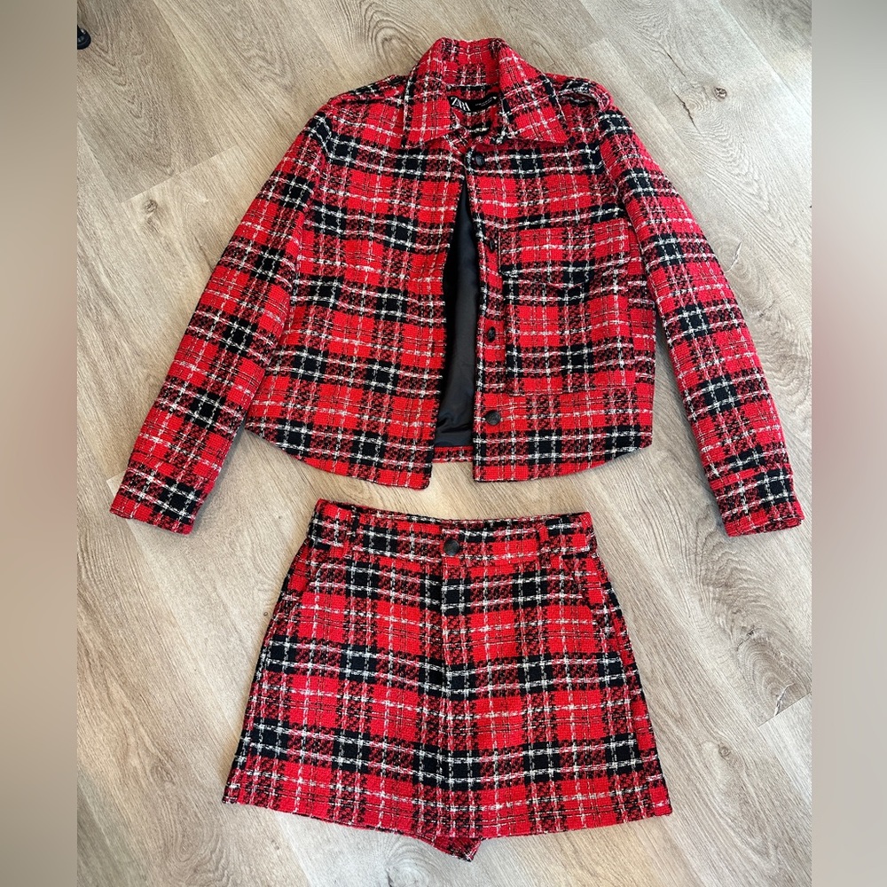 Zara - red plaid suite and skirt set in wonderful condition